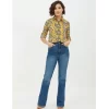 Women's Polyester Printed Roll Up Sleeve Standard Length Shirt (Mustared)