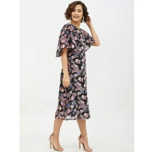 Women's Polyester Chain Print Cap Sleeve Calf-length Dress (Multicolor)