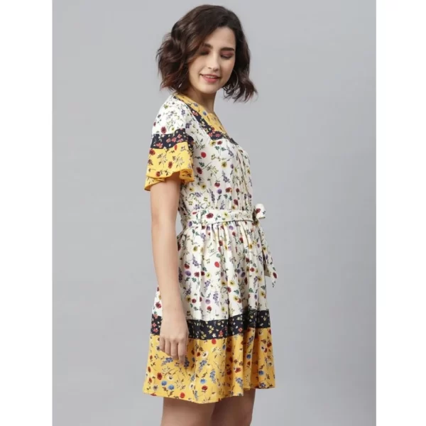 Women's Polyester Floral Flutter Above Knee Dress (Multicolor)