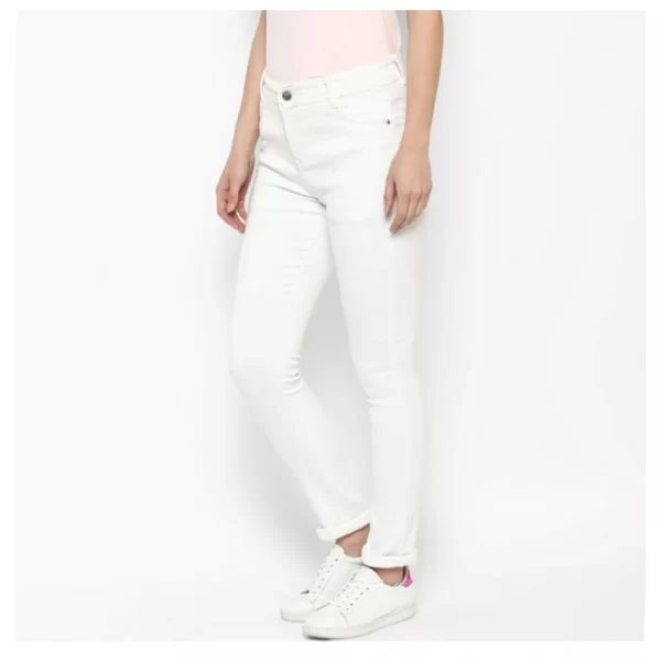Women's Denim Solid Buttoned Jeans (White)