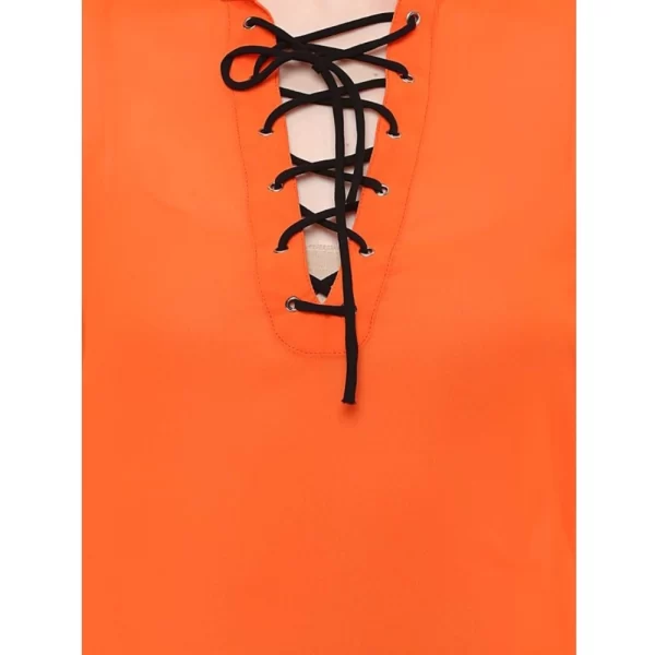 Women's Polyester Solid Long Sleeves Regular Top (Orange)