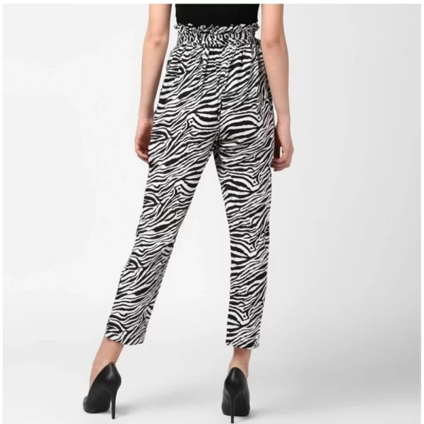 Women's Polyester Animal Print Elasticated Trousers (Black - White)
