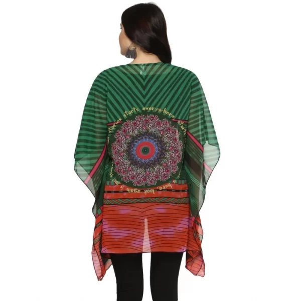 Women's Polyester Printed Kaftan Sleeve Shrug (Green - Multicolor)
