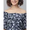 Women's Polyester Off Shoulder Half Sleeve Above Knee Dress (Blue)