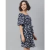 Women's Polyester Off Shoulder Half Sleeve Above Knee Dress (Blue)