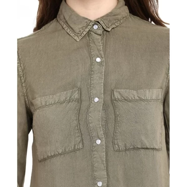 Women's Rayon Solid Long Sleeves Standard Length Shirt (Olive Green)