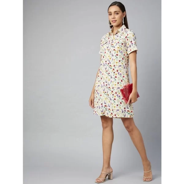 Women's Polyester Floral Short Sleeve Above Knee Dress (Multicolor)