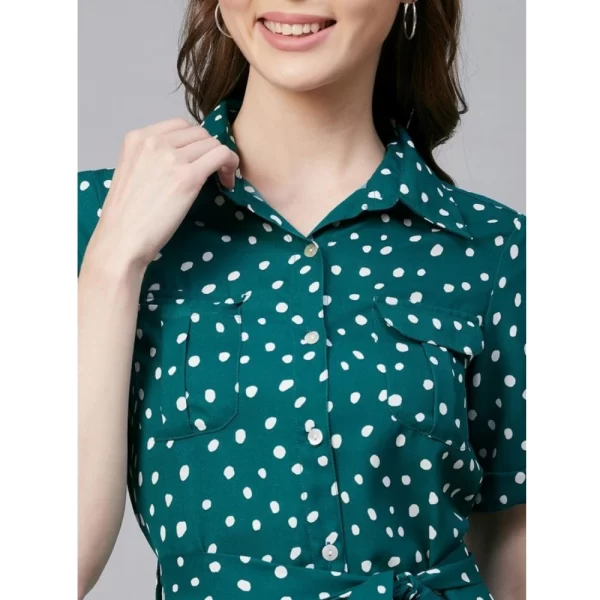 Women's Polyester Polka Short Sleeve Above Knee Dress (Blue - White)