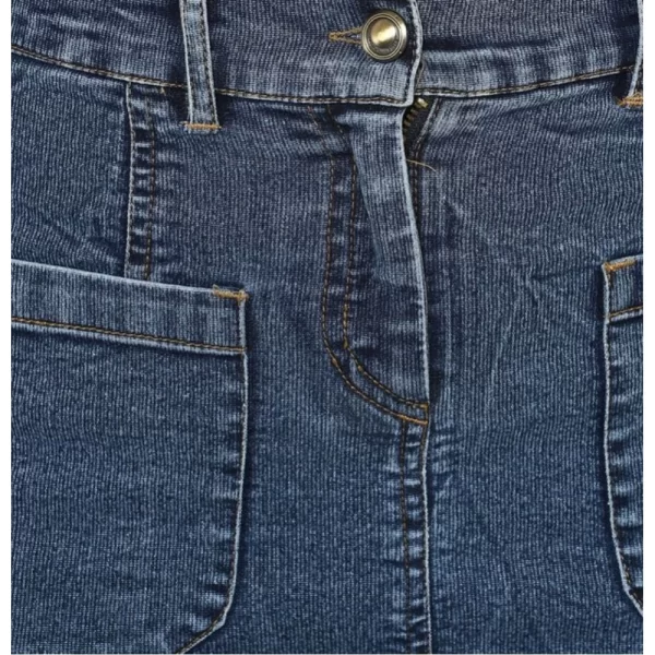 Women's Denim Front Pocket Buttoned Skirt (Blue)