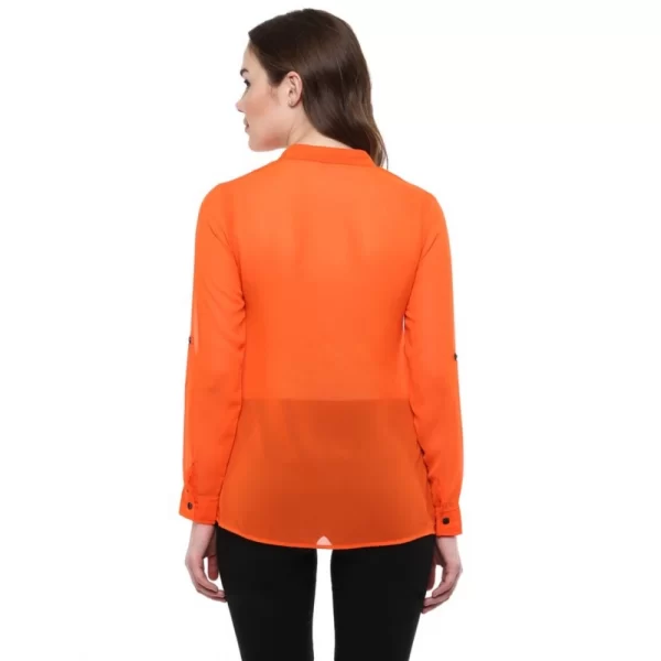 Women's Polyester Solid Long Sleeves Regular Top (Orange)