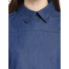 Women's Denim Solid Cold Shoulder Regular Top (Blue)