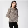 Women's Polyester Animal Print Bell Sleeve Top (Orange - Black)