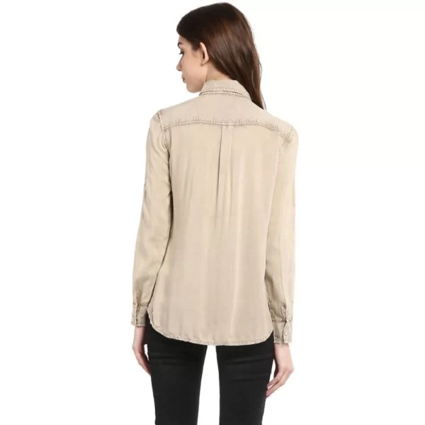 Women's Rayon Solid Long Sleeves Standard Length Shirt (Beige)