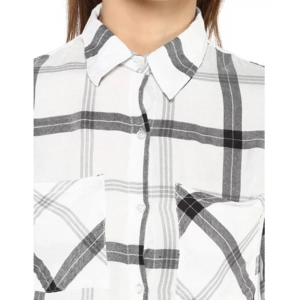 Women's Rayon Checkered Long Sleeves Standard Length Shirt (Black - White)