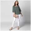 Women's Polyester Printed 3-4th Sleeves Top (Green)