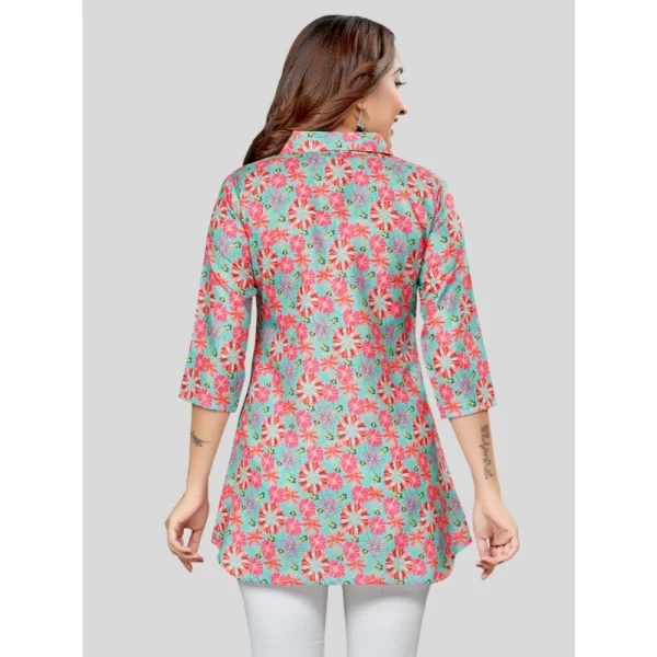 Women's Cotton Blend Collared Neck 3/4 Sleeves Short Top (Teal Green)