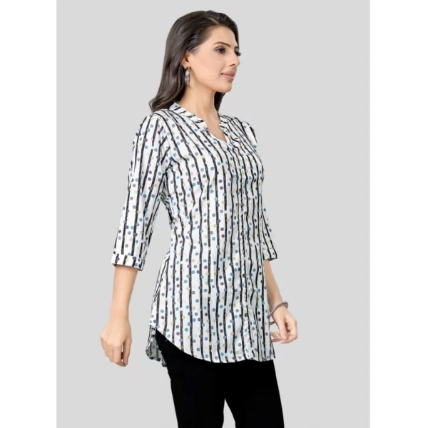 Women's Poly Crepe Mandarin Collar 3/4 Sleeves Short Top (White)