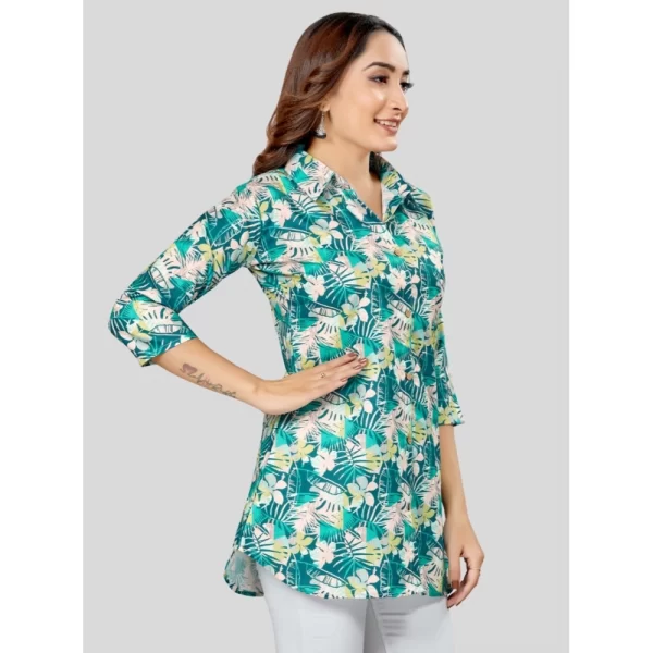Women's Cotton Blend Collared Neck 3/4 Sleeves Short Top (Green)