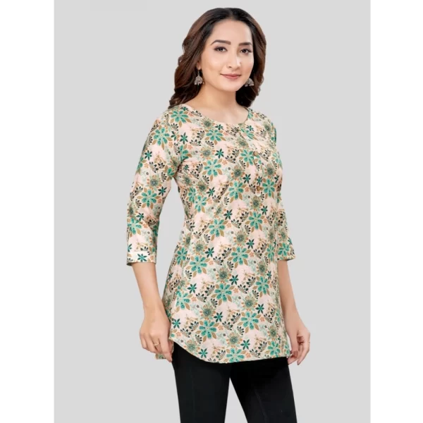 Women's Cotton Blend Round Neck 3/4 Sleeves Short Top (Multicolor)
