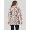 Women's Cotton Blend Round Neck 3/4 Sleeves Short Top (Multicolor)