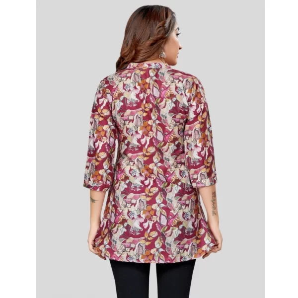 Women's Cotton Blend Mandarin Collar 3/4 Sleeves Short Top (Burgundy)
