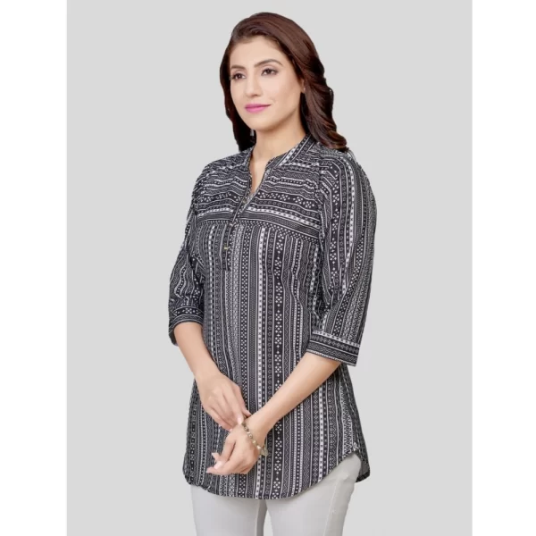 Women's Cotton Blend Mandarin Collar 3/4 Sleeves Short Top (Black)