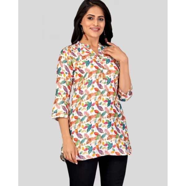 Women's Cotton Blend Mandarin Collar 3/4 Sleeves Short Top (Multicolor)