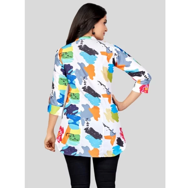 Women's Poly Crepe Mandarin Collar 3/4 Sleeves Short Top (Multicolor)