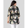 Women's Poly Crepe Mandarin Collar 3/4 Sleeves Short Top (Black)