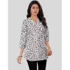 Women's Poly Crepe Chinese Collar 3/4 Sleeves Short Top (Black-White)