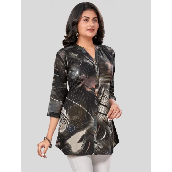 Women's Rayon Mandarin Collar 3/4 Sleeves Short Top (Black)