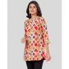 Women's Rayon Collared Neck 3/4 Sleeves Short Top (Red)