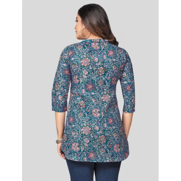Women's Cotton Blend Mandarin Collar 3/4 Sleeves Short Top (Blue)
