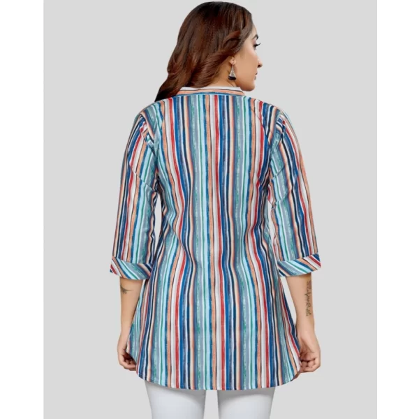 Women's Cotton Blend Mandarin Collar 3/4 Sleeves Short Top (Multicolor)