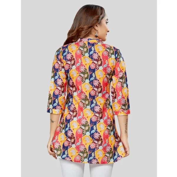 Women's Cotton Blend Mandarin Collar 3/4 Sleeves Short Top (Multicolor)