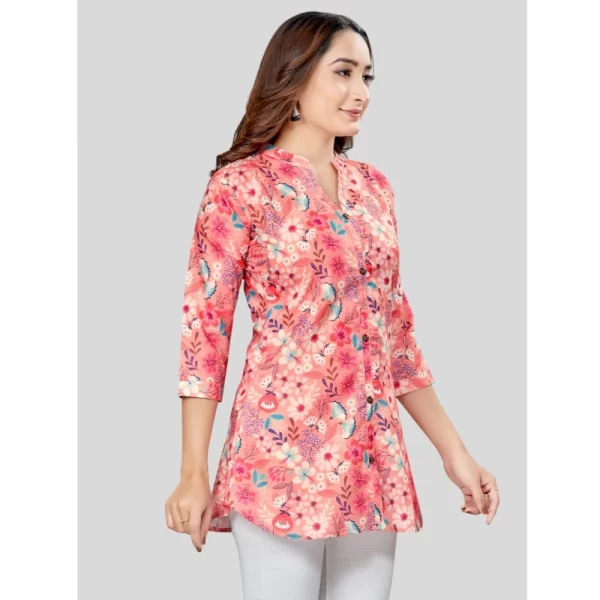 Women's Cotton Blend Mandarin Collar 3/4 Sleeves Short Top (Pink)