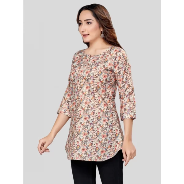 Women's Cotton Blend Round Neck 3/4 Sleeves Short Top (Multicolor)