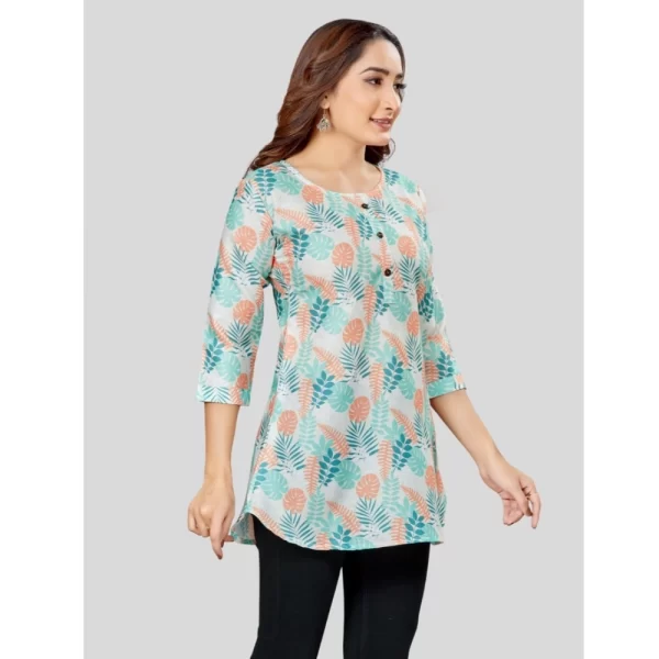 Women's Cotton Blend Round Neck 3/4 Sleeves Short Top (Cream)