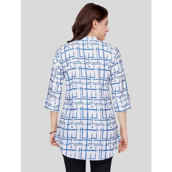 Women's Poly Crepe Mandarin Collar 3/4 Sleeves Short Top (White)