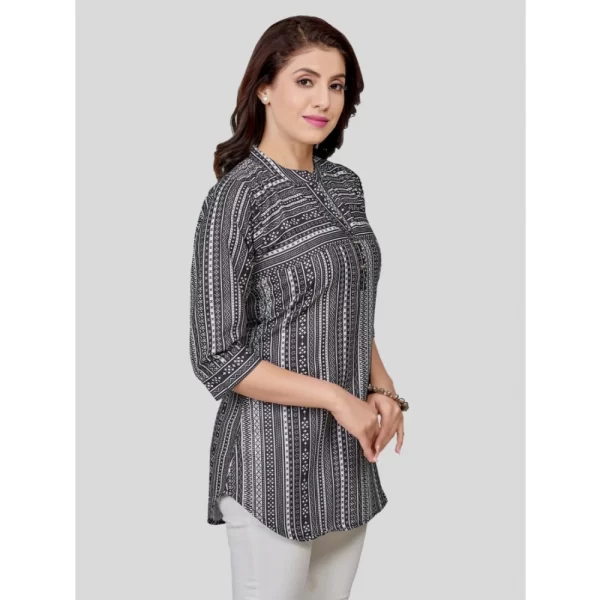 Women's Cotton Blend Mandarin Collar 3/4 Sleeves Short Top (Black)