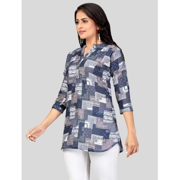 Women's Cotton Blend Mandarin Collar 3/4 Sleeves Short Top (NavyBlue)