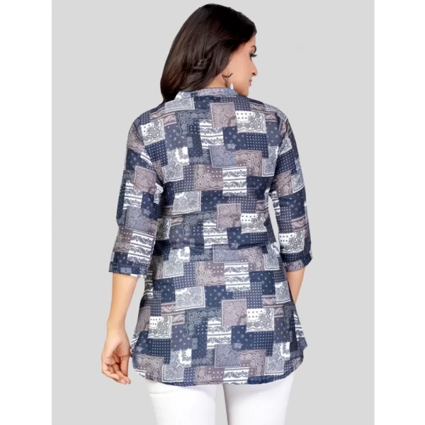 Women's Cotton Blend Mandarin Collar 3/4 Sleeves Short Top (NavyBlue)