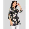 Women's Poly Crepe Mandarin Collar 3/4 Sleeves Short Top (Black)