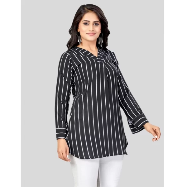 Women's Poly Crepe V-Neck Full Sleeves Short Top (Black)