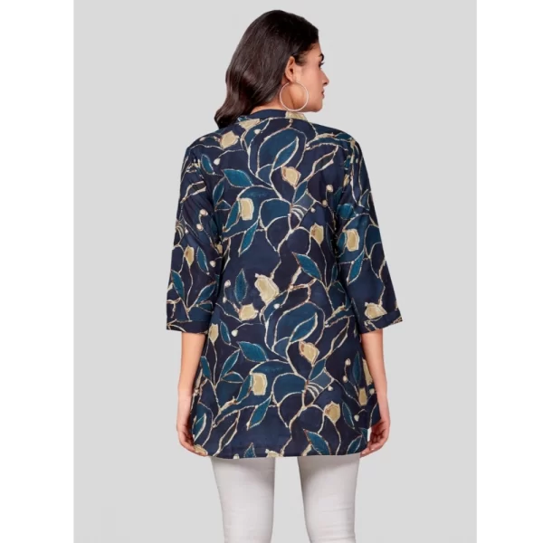 Women's Rayon Mandarin Collar 3/4 Sleeves Short Top (NavyBlue)