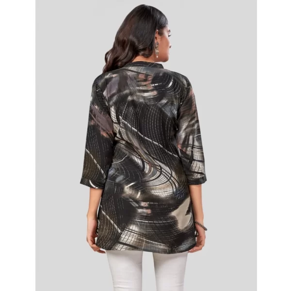 Women's Rayon Mandarin Collar 3/4 Sleeves Short Top (Black)