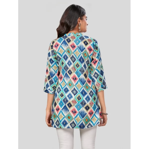 Women's Rayon Collared Neck 3/4 Sleeves Short Top (Multicolor)
