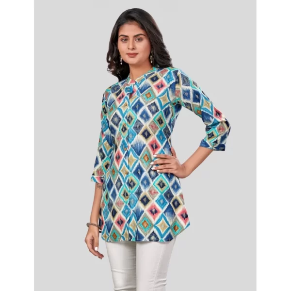 Women's Rayon Collared Neck 3/4 Sleeves Short Top (Multicolor)