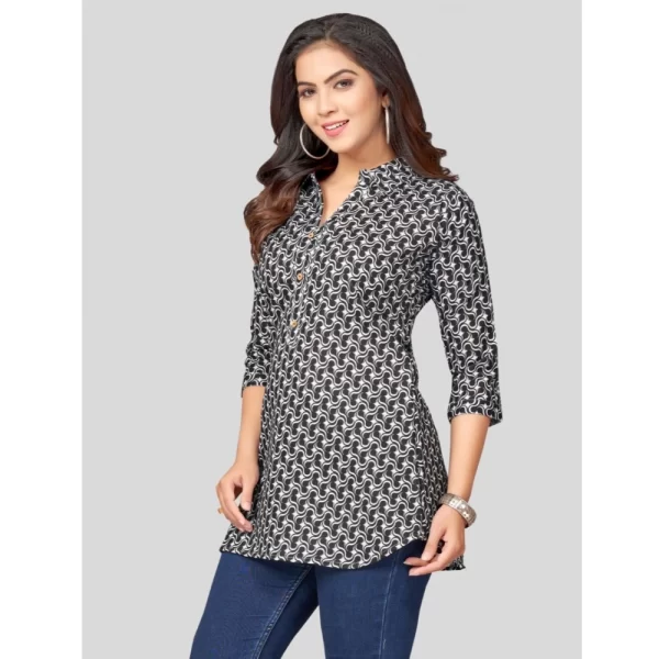 Women's Cotton Blend Mandarin Collar 3/4 Sleeves Short Top (Black)