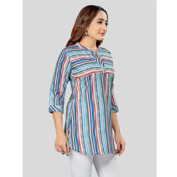 Women's Cotton Blend Mandarin Collar 3/4 Sleeves Short Top (Multicolor)